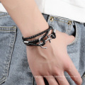 Personality Handmade Stainless Steel Weave Twine Leather Anchor Bracelet